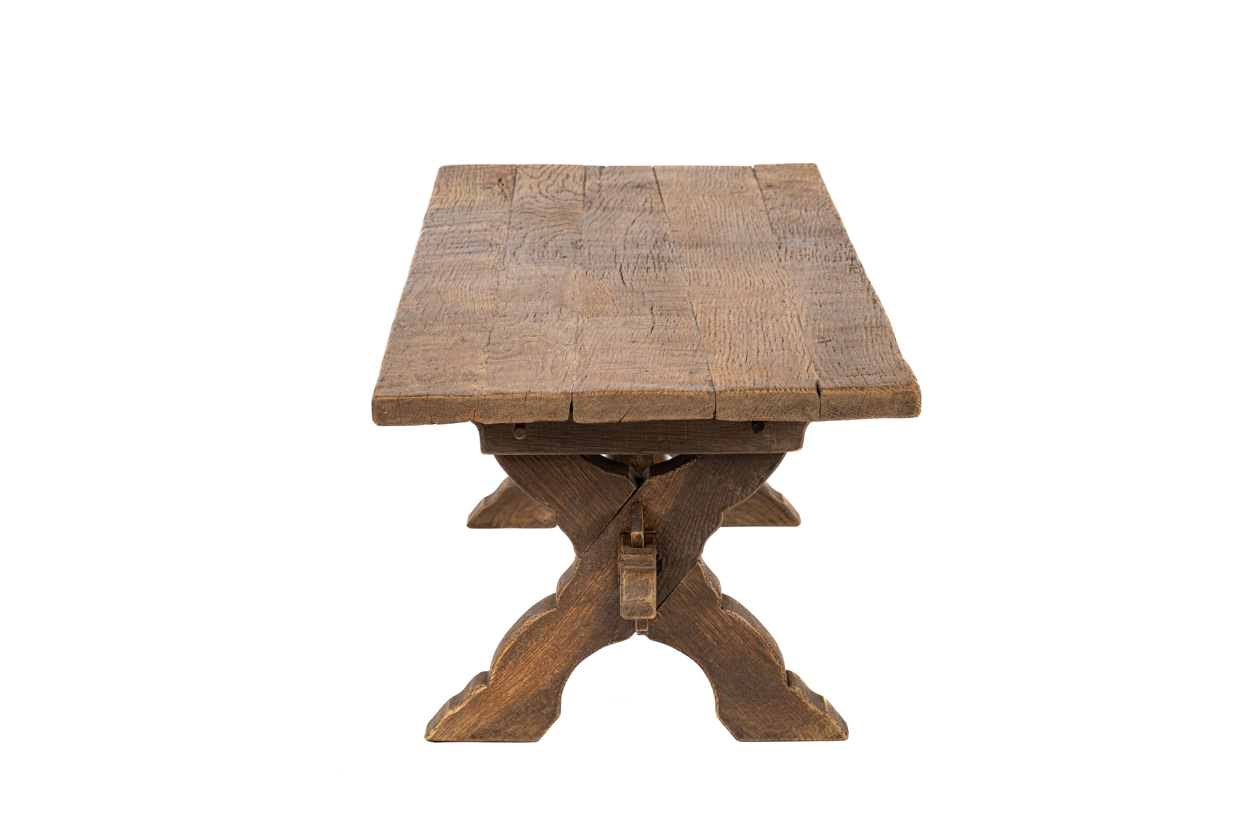19th Century Antique Late 19th century Solid Weathered Oak Dutch Cross-Legged Coffee Table