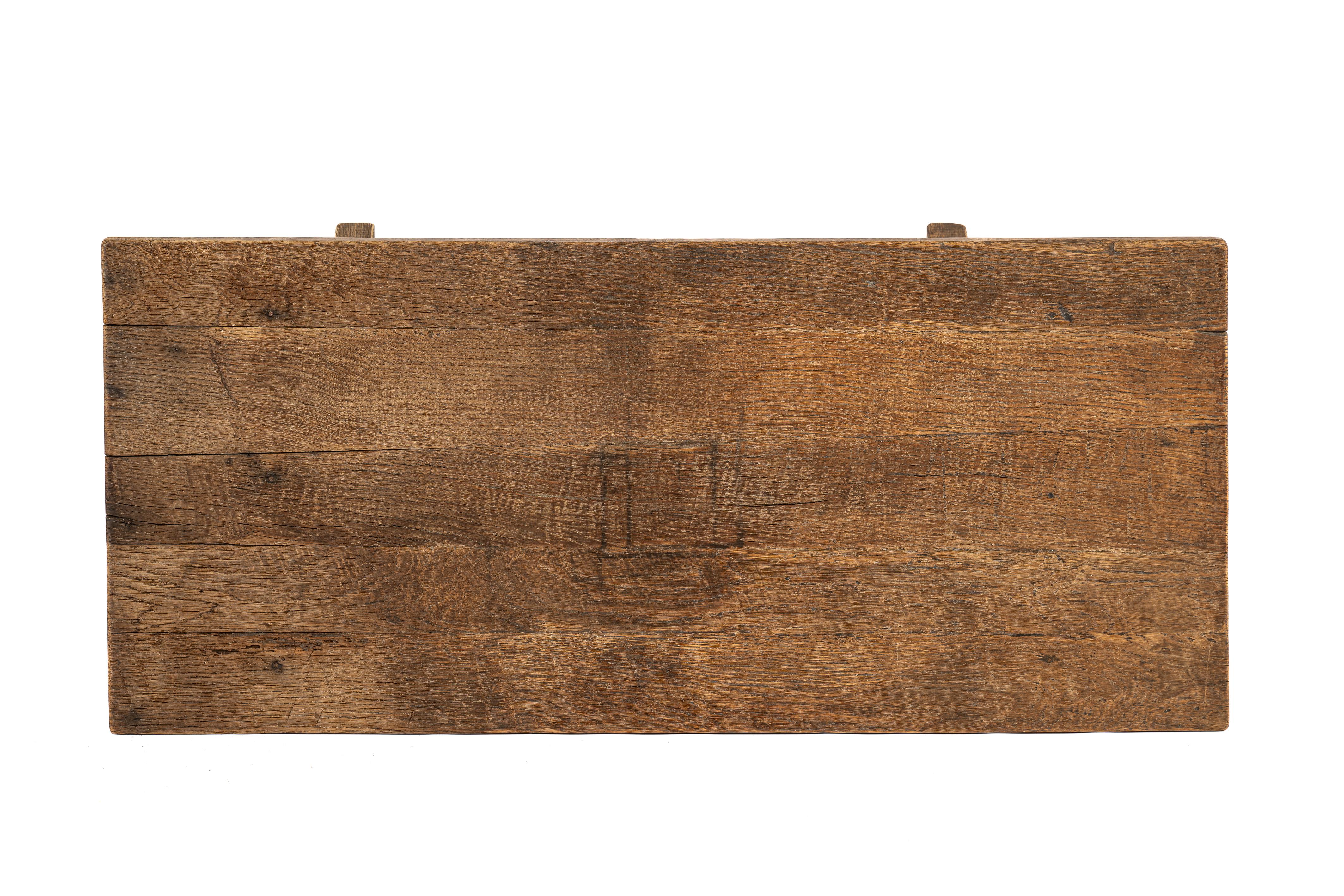 Antique Late 19th century Solid Weathered Oak Dutch Cross-Legged Coffee Table 1