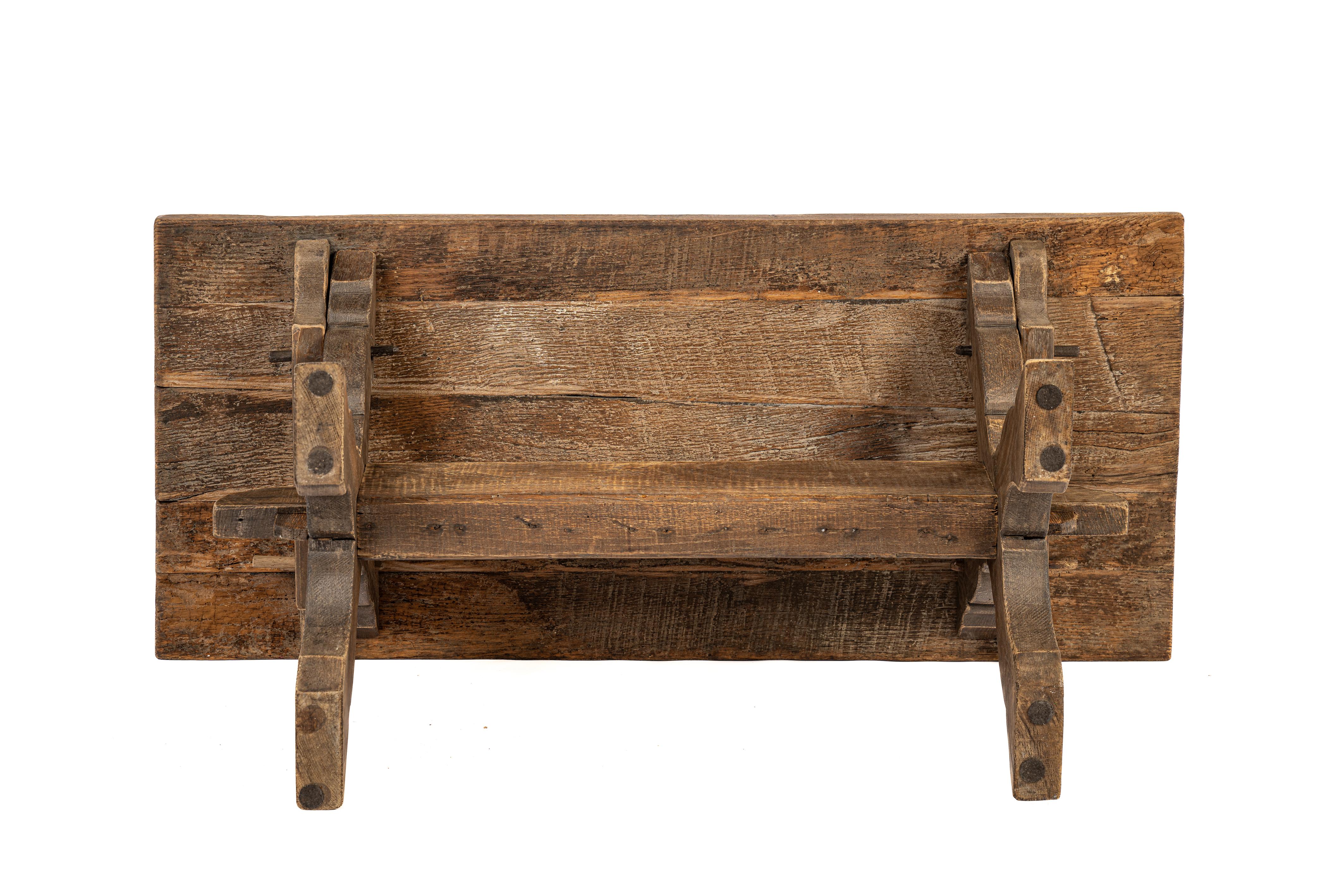 Antique Late 19th century Solid Weathered Oak Dutch Cross-Legged Coffee Table 2