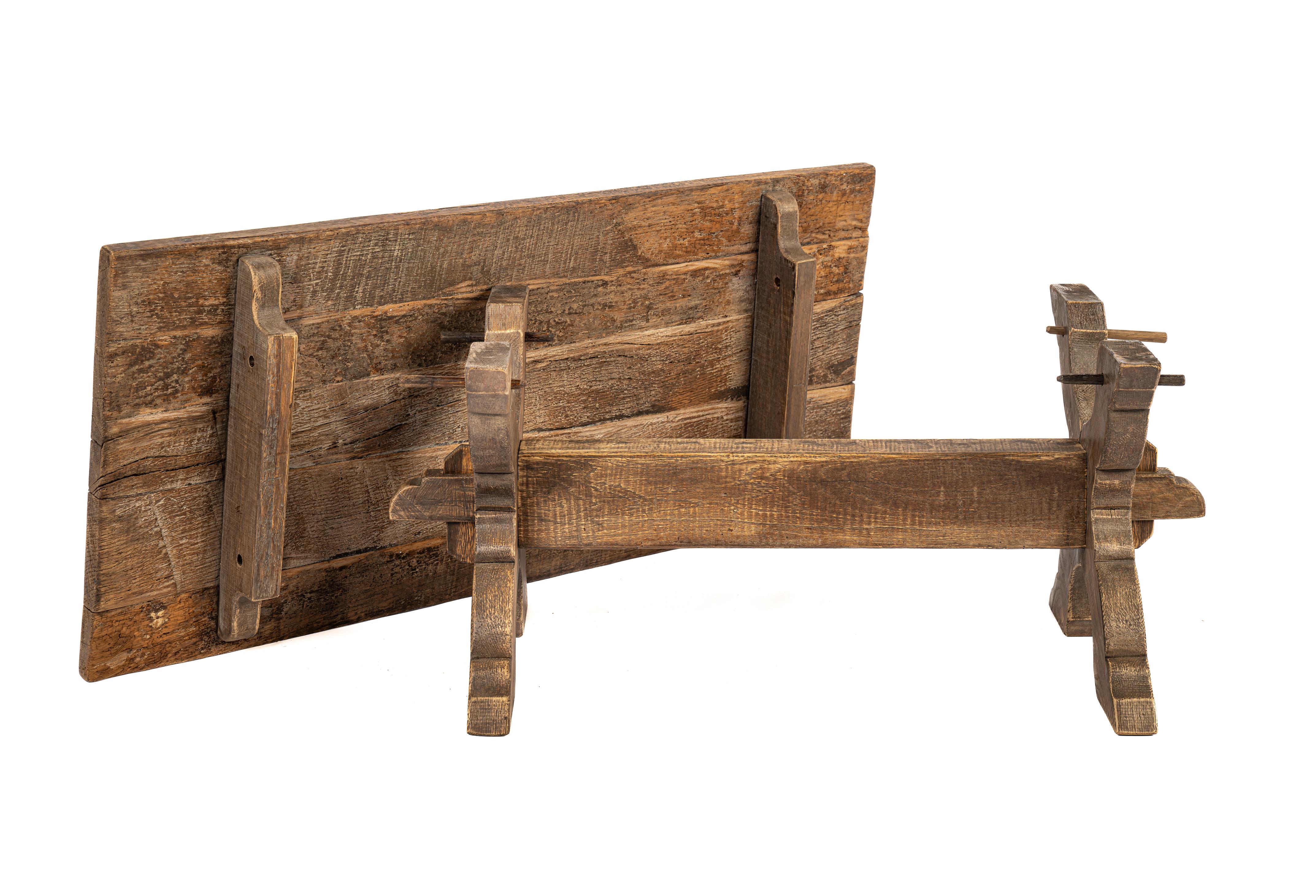 Antique Late 19th century Solid Weathered Oak Dutch Cross-Legged Coffee Table 3