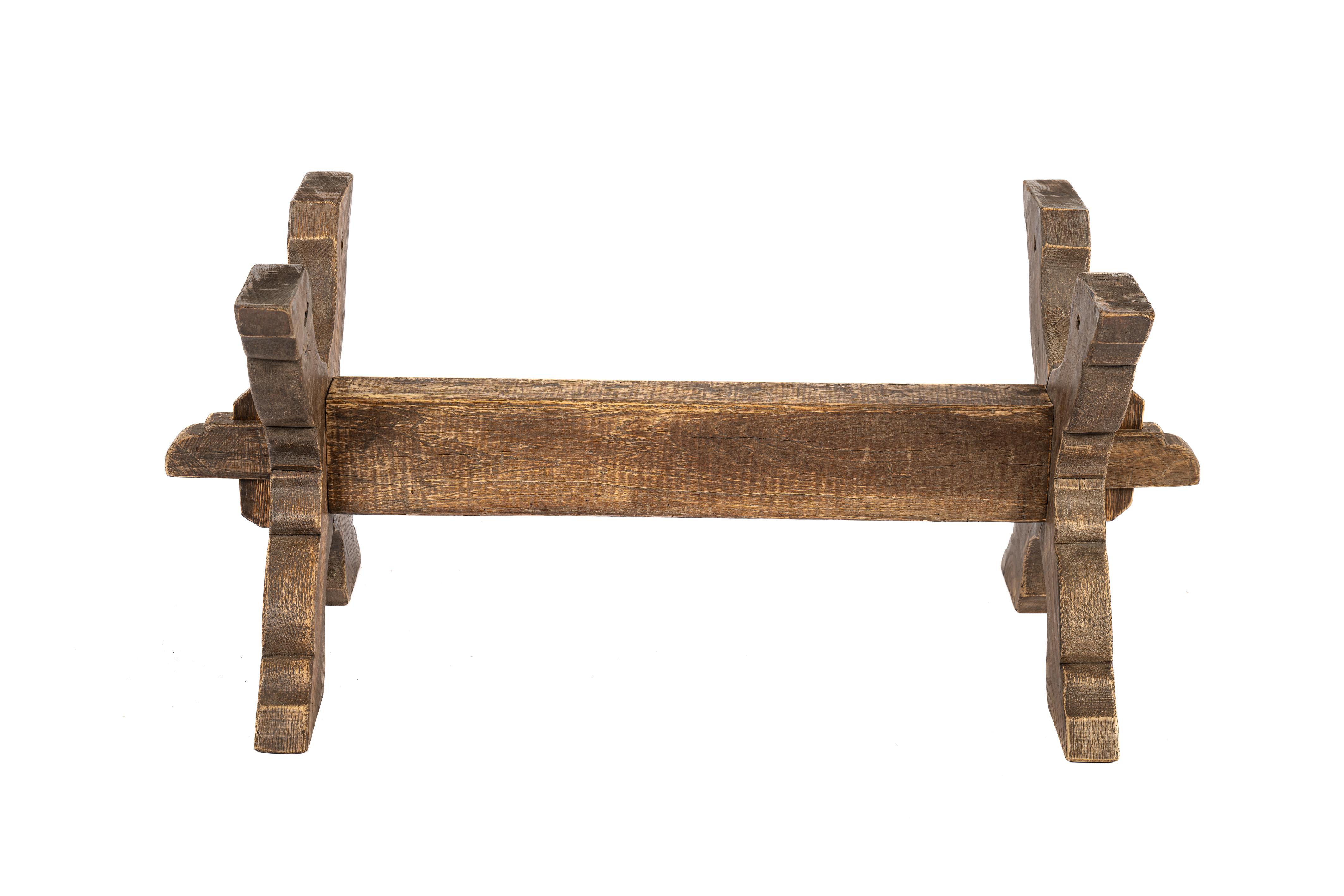 Antique Late 19th century Solid Weathered Oak Dutch Cross-Legged Coffee Table 4