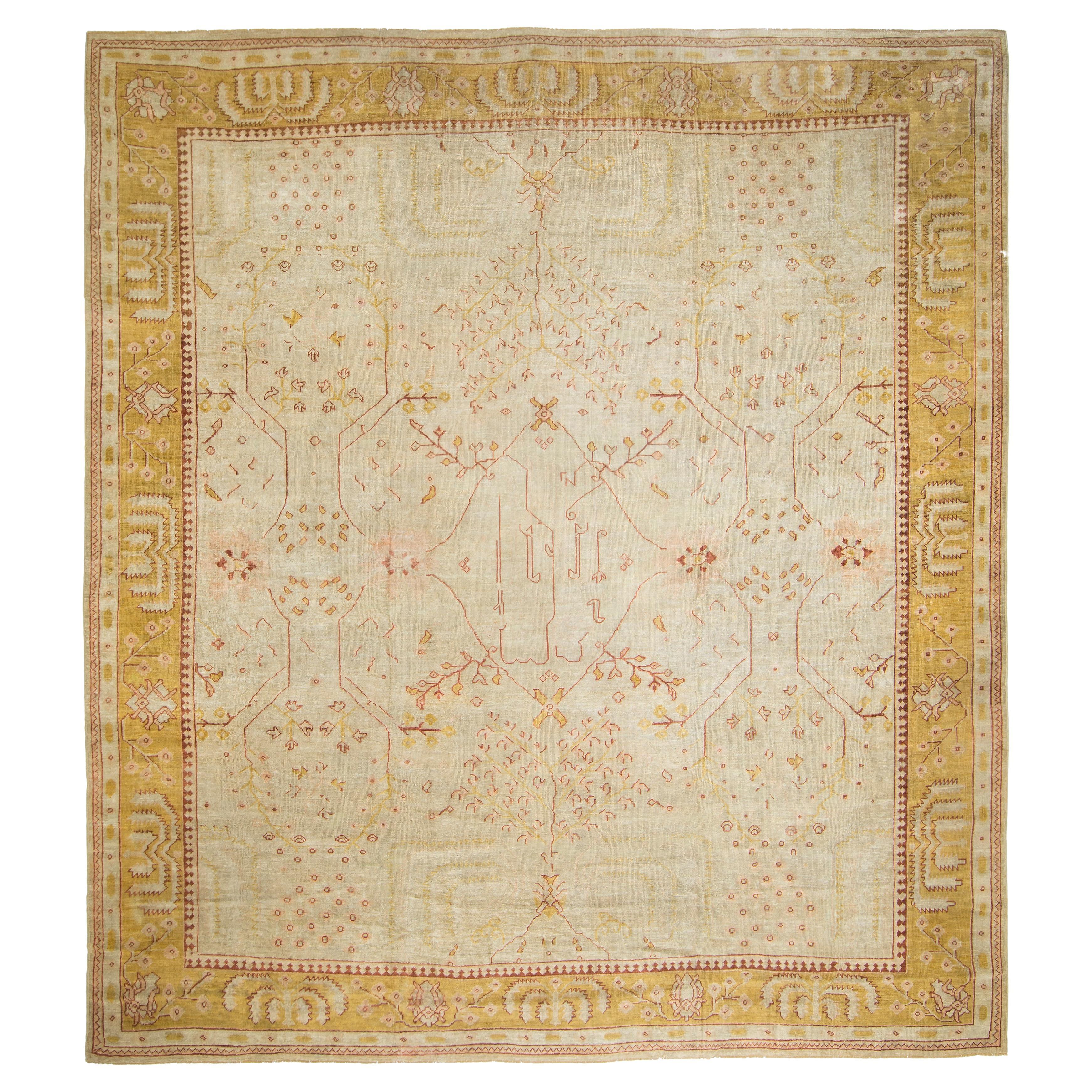 Antique Late 19th Century Turkish Oushak Carpet For Sale