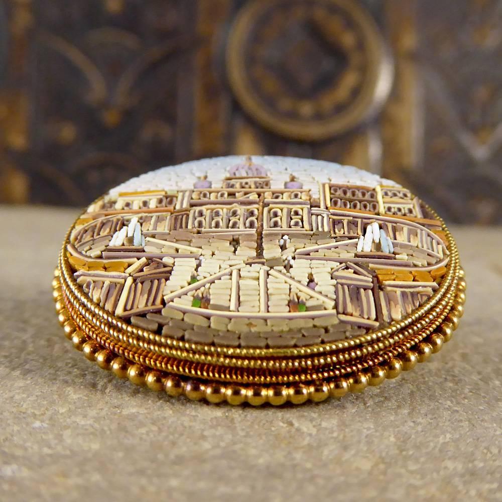 Late Victorian Antique Late 19th Century Vatican City Micro Mosaic Gold Brooch