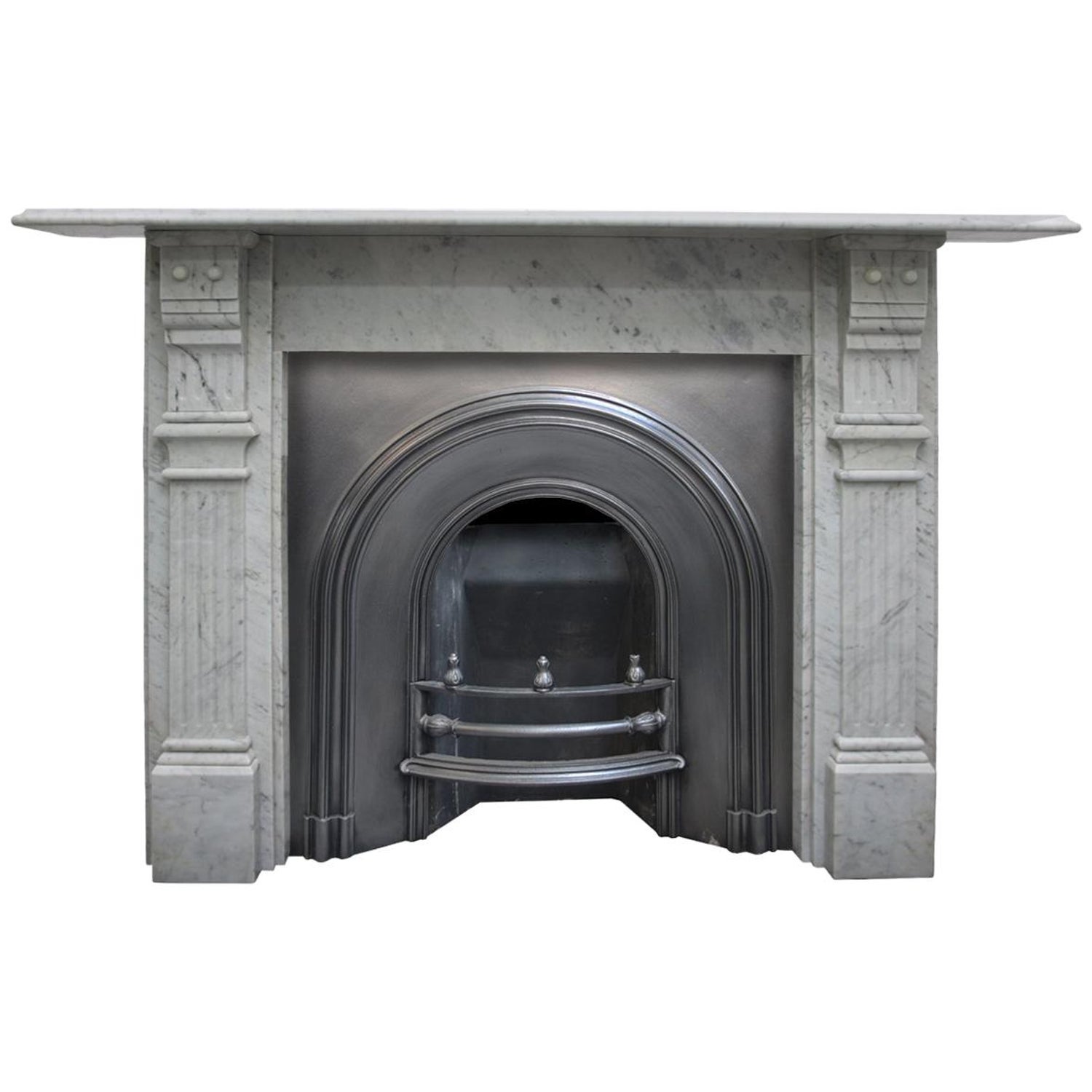 Antique Late 19th Century Victorian Carrara Marble Fireplace