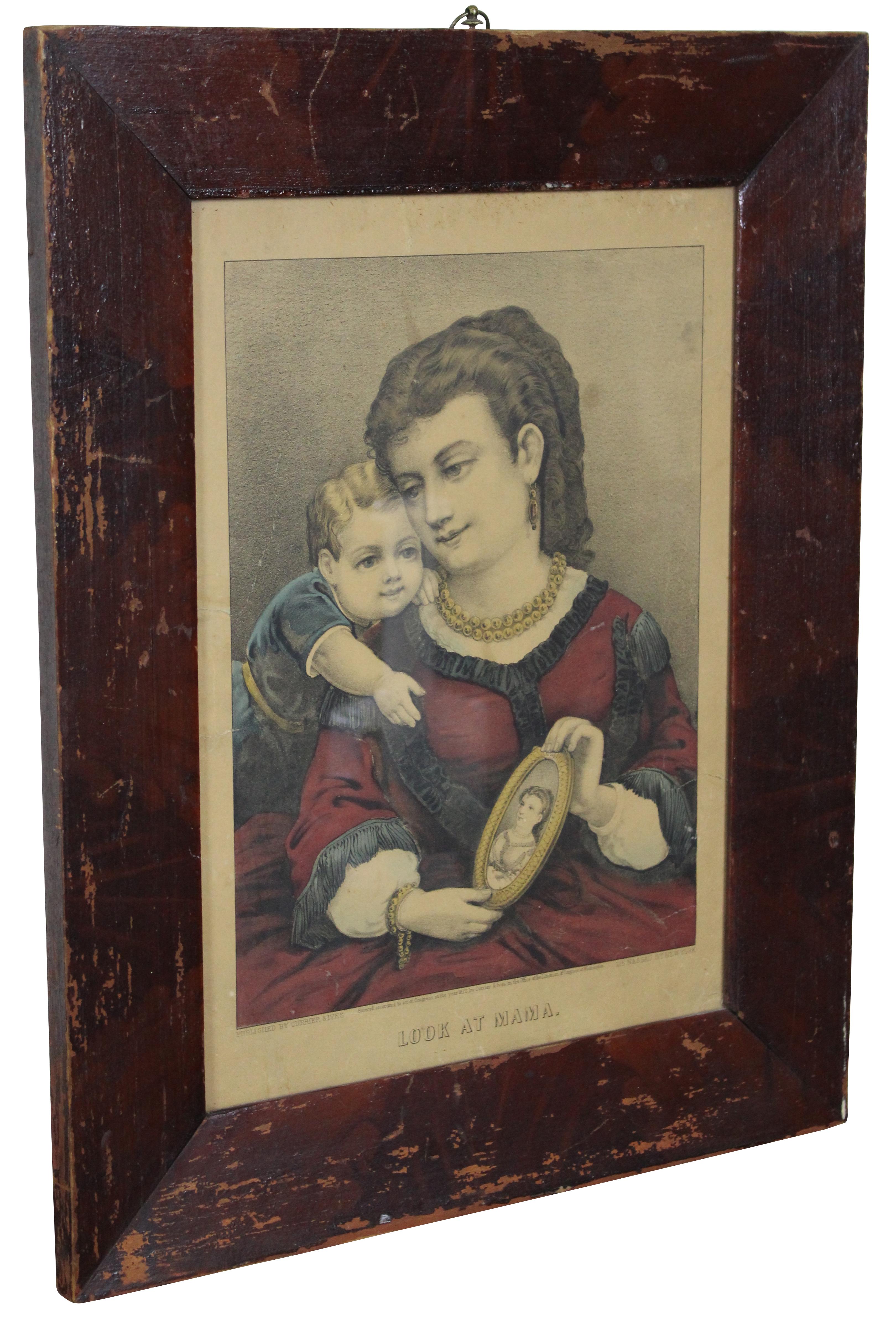 Antique Late 19th Century Victorian Look at Mama Currier & Ives Lithograph Frame In Good Condition In Dayton, OH