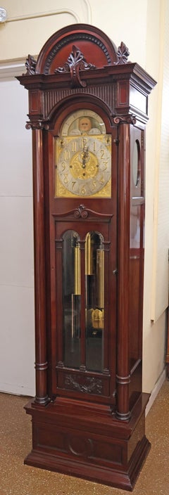 Antique Late 19th Century Victorian Mahogany 9 Tube Tall Case Grandfather Clock