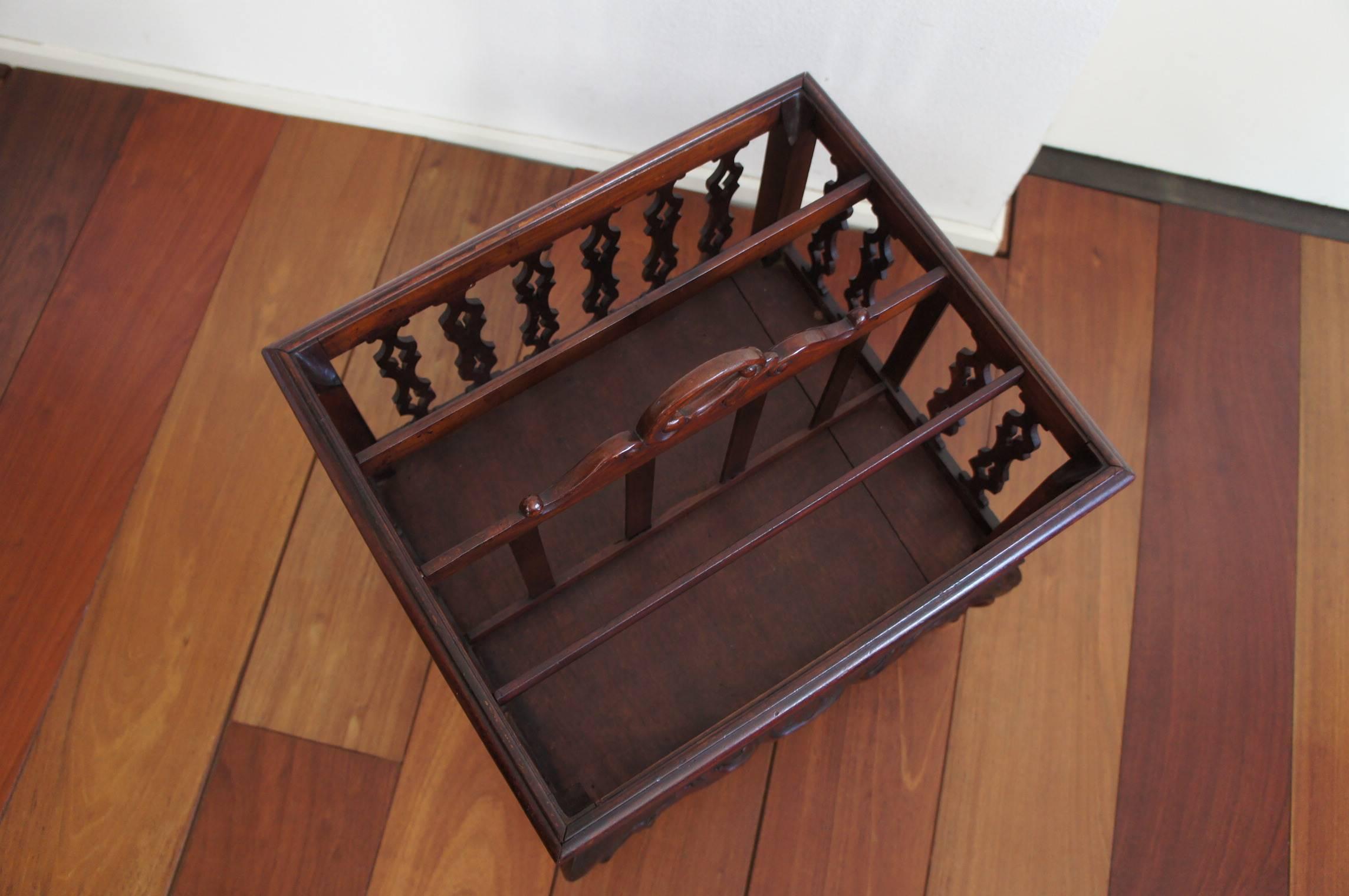 Hand-Carved Antique Late 19th Century Victorian Mahogany Canterbury/Magazine Rack