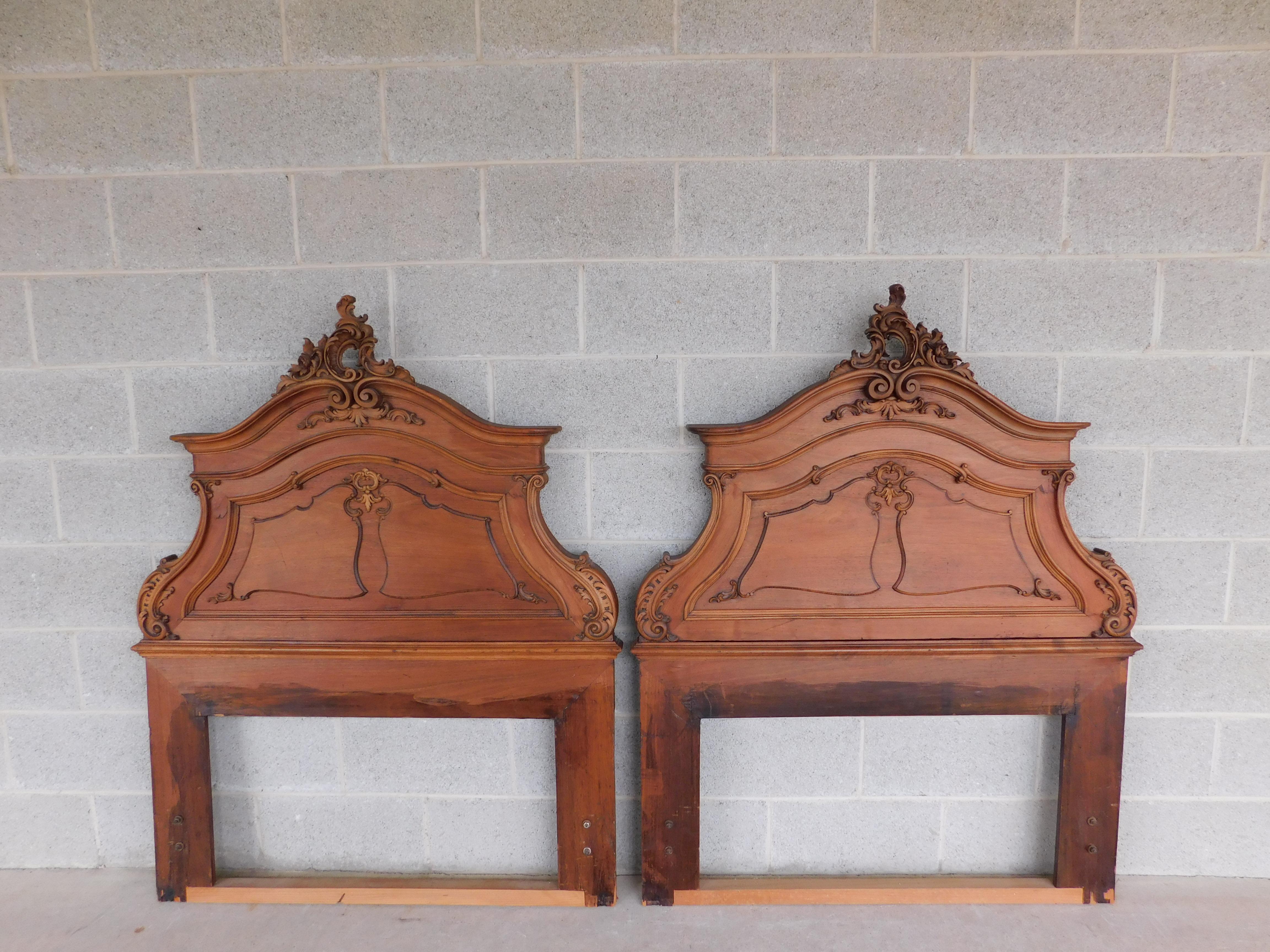 Antique Late 19th Century Walnut French Rococo Carved Twin Headboards For Sale 10