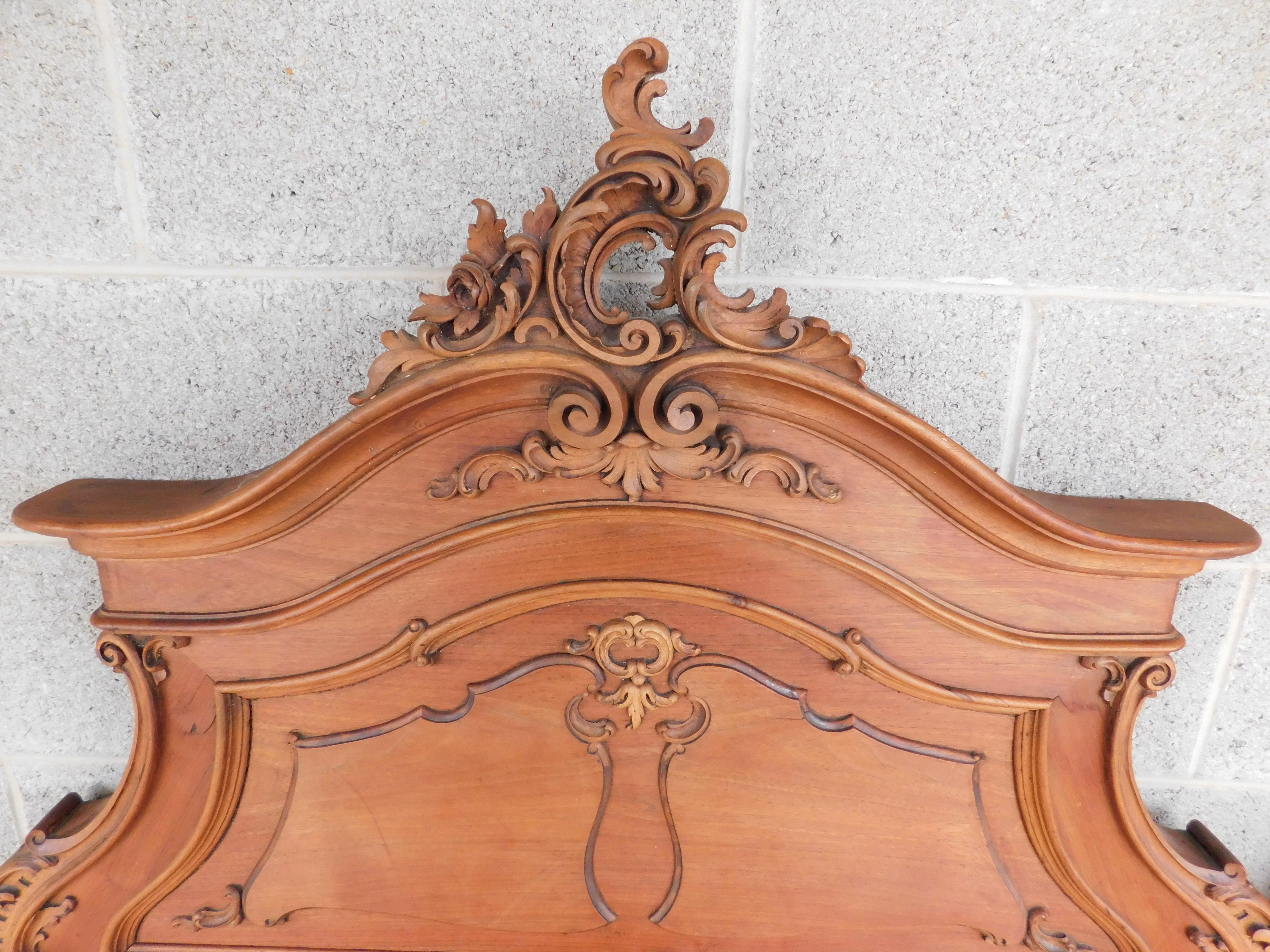 Antique Late 19th Century Walnut French Rococo Carved Twin Headboards For Sale 1