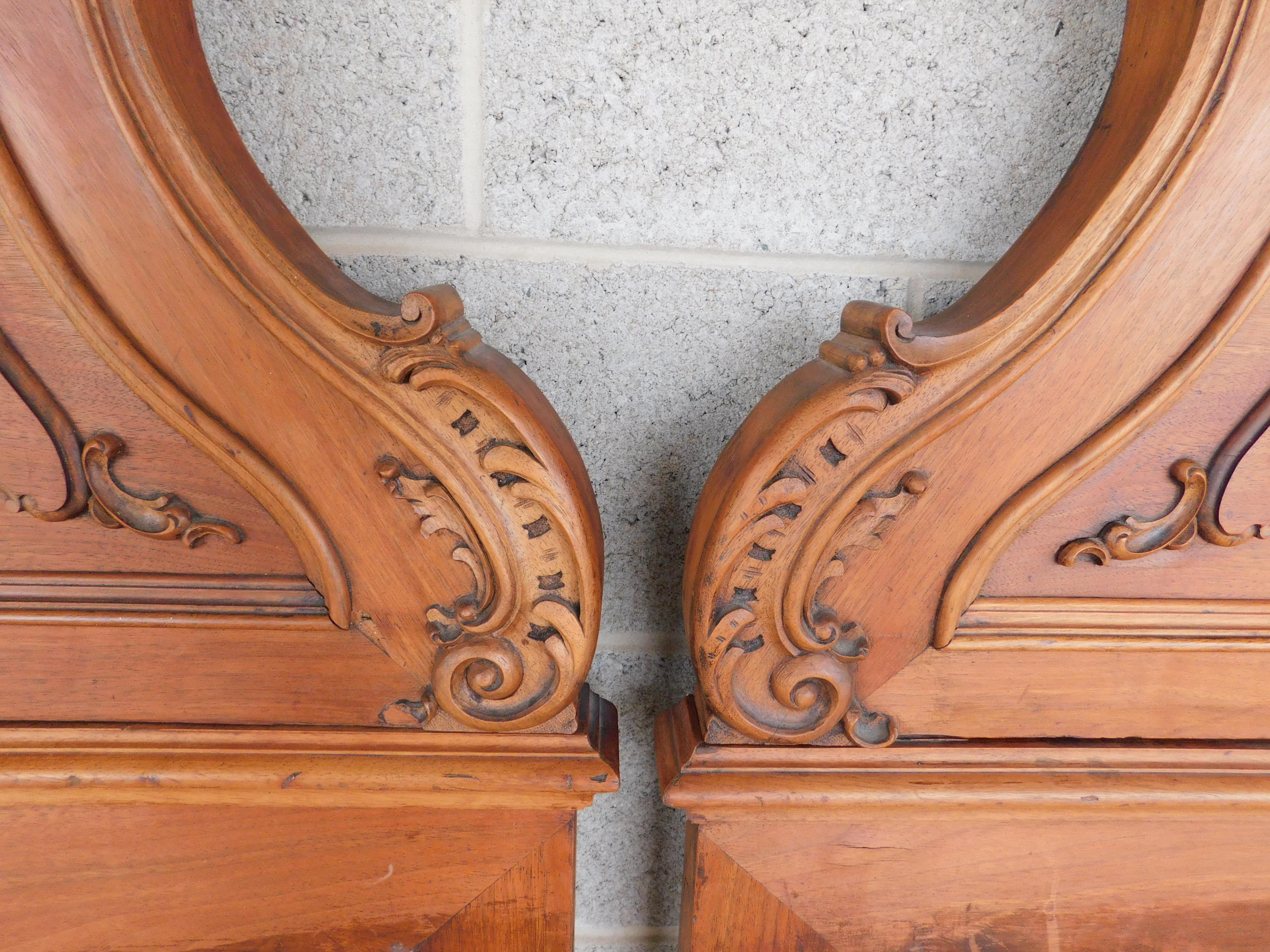 Antique Late 19th Century Walnut French Rococo Carved Twin Headboards For Sale 3