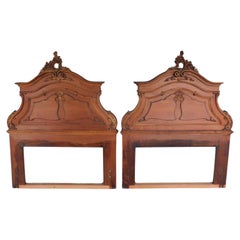Antique Late 19th Century Walnut French Rococo Carved Twin Headboards