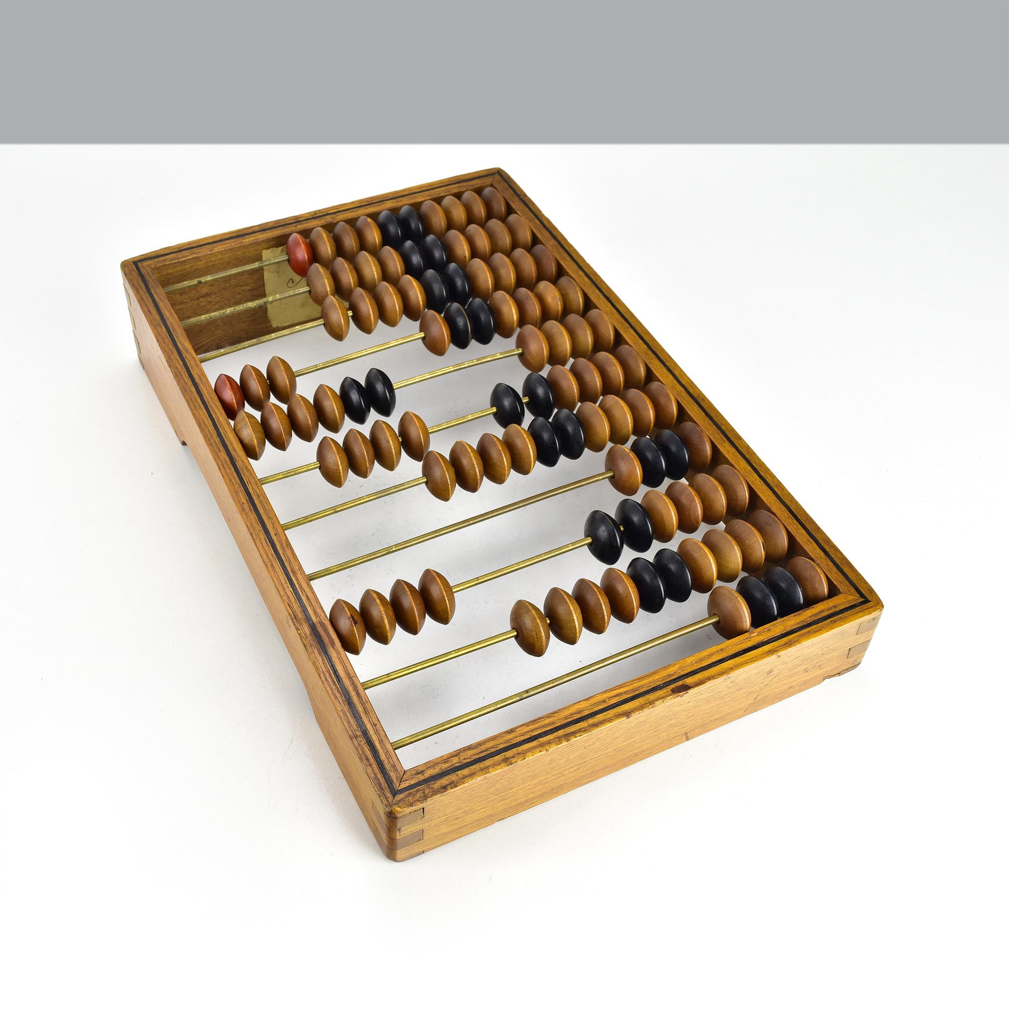 Folk Art Antique Late 19th Century Wooden Abacus with Brass Rods and Wood Beads For Sale