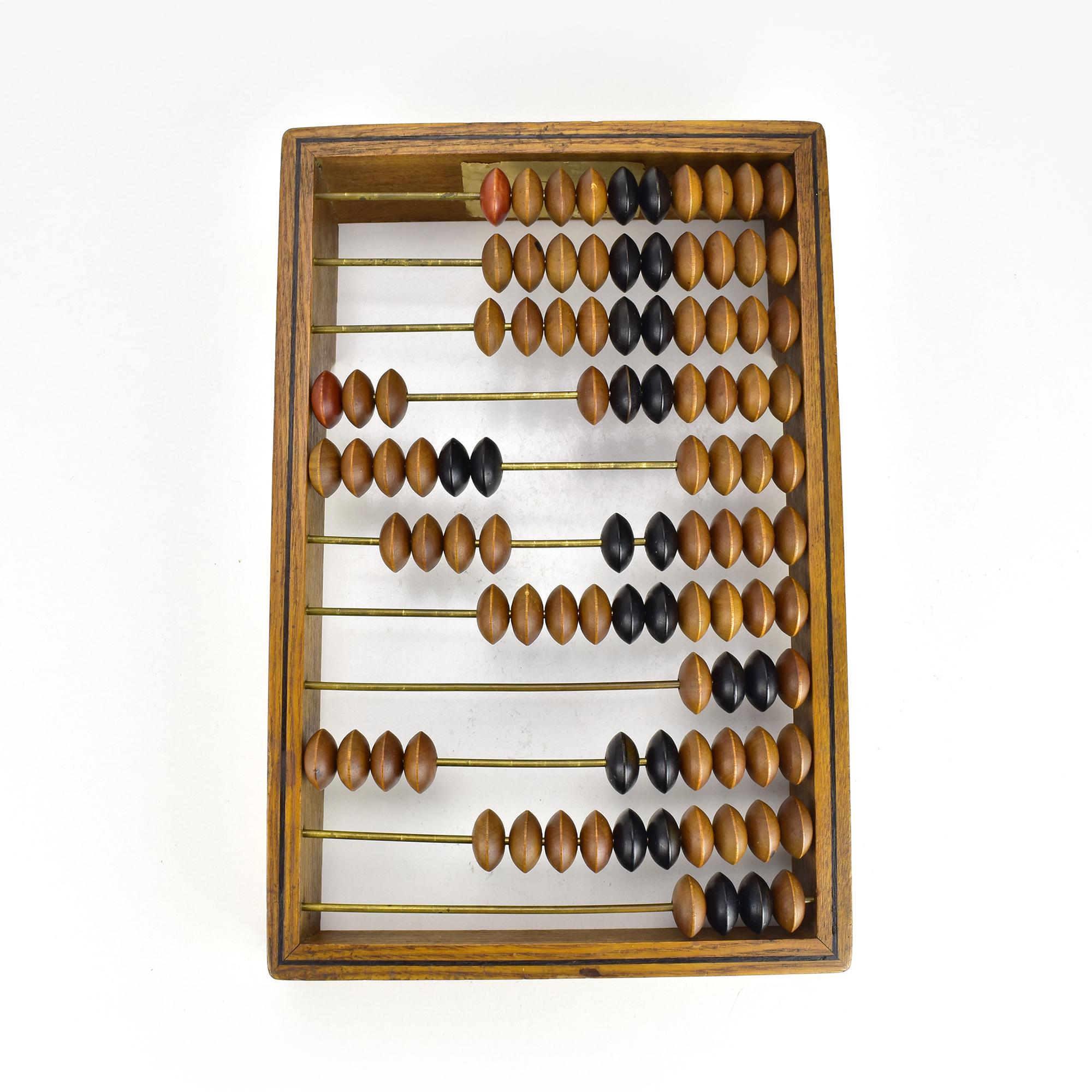 Czech Antique Late 19th Century Wooden Abacus with Brass Rods and Wood Beads For Sale