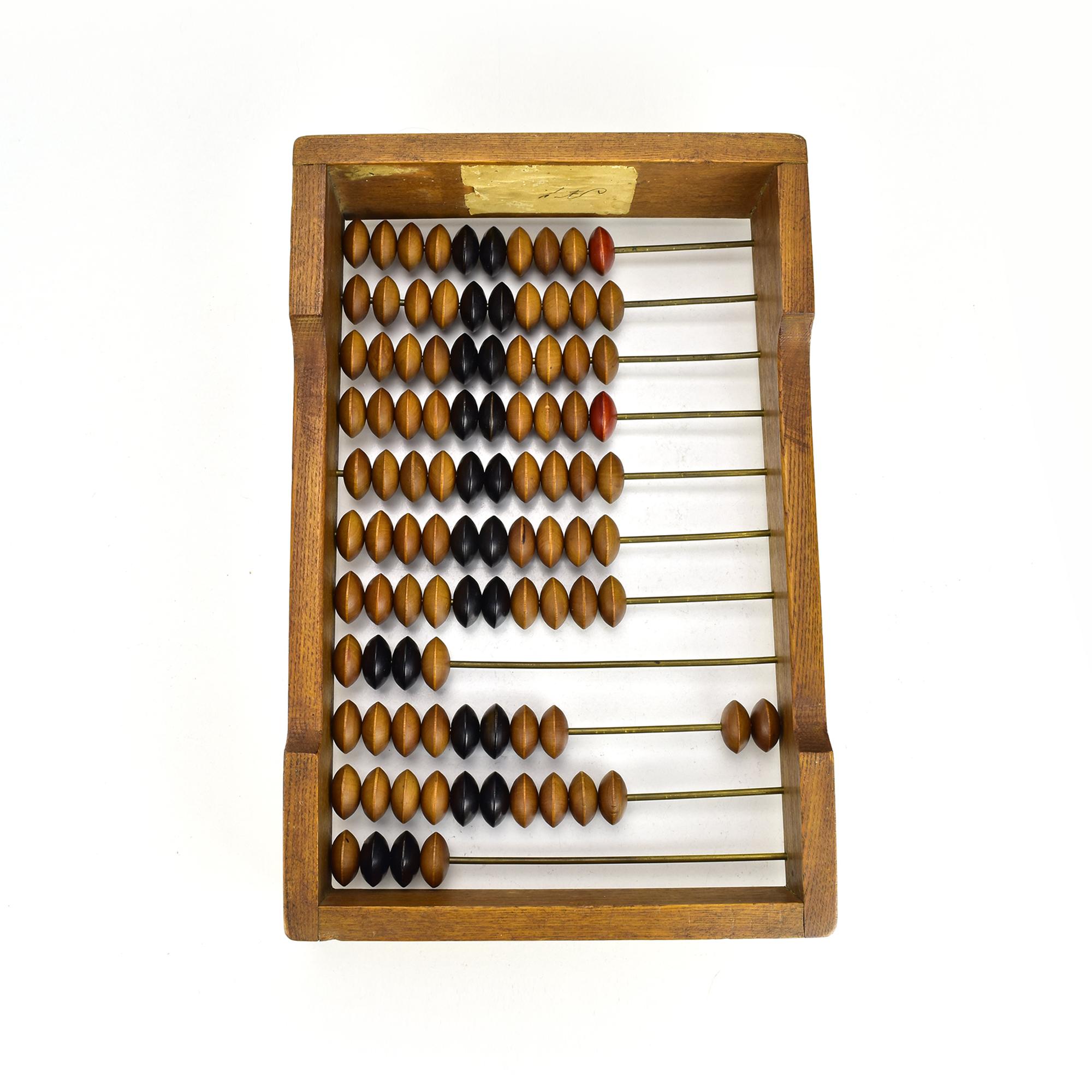 Hand-Crafted Antique Late 19th Century Wooden Abacus with Brass Rods and Wood Beads For Sale