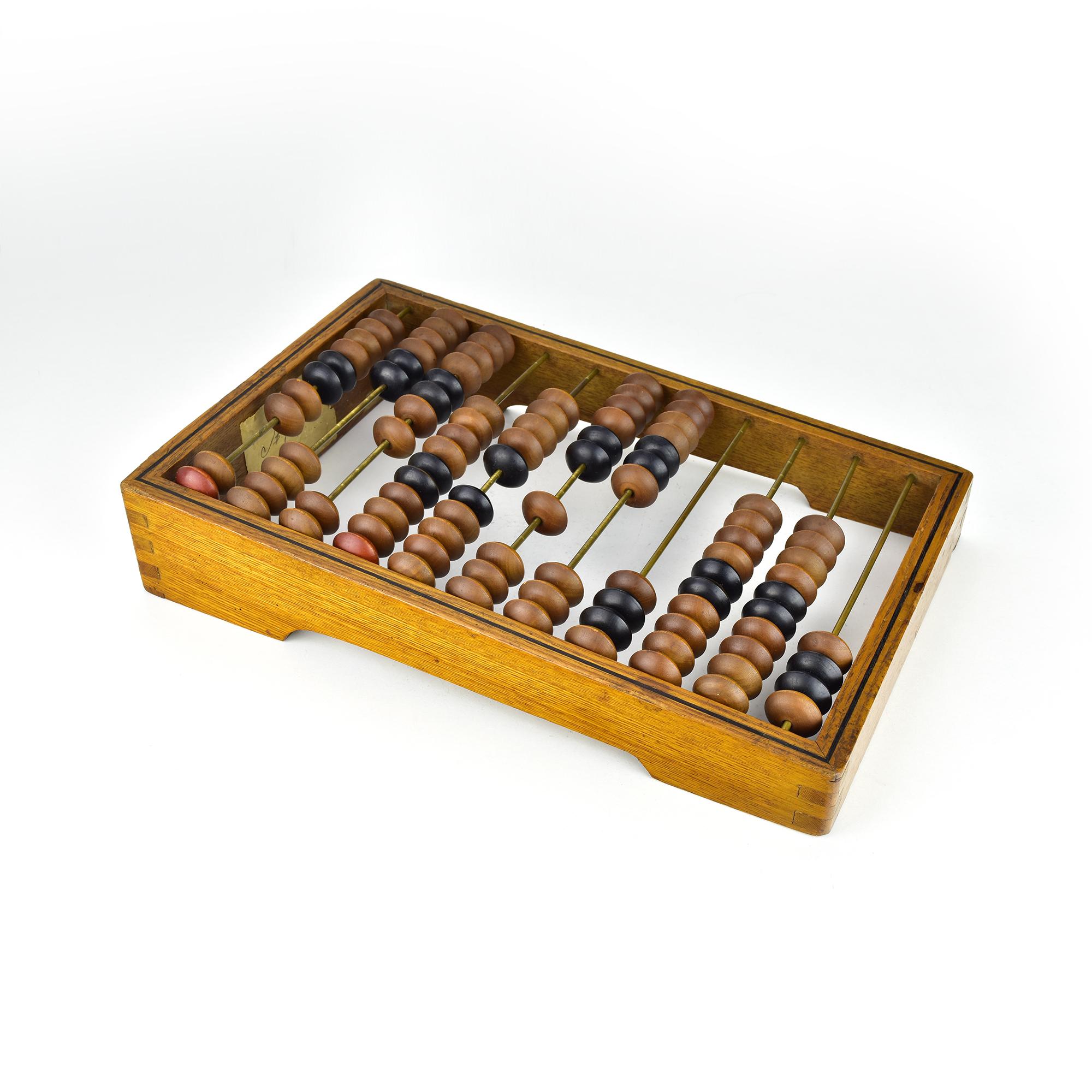 Antique Late 19th Century Wooden Abacus with Brass Rods and Wood Beads For Sale 2