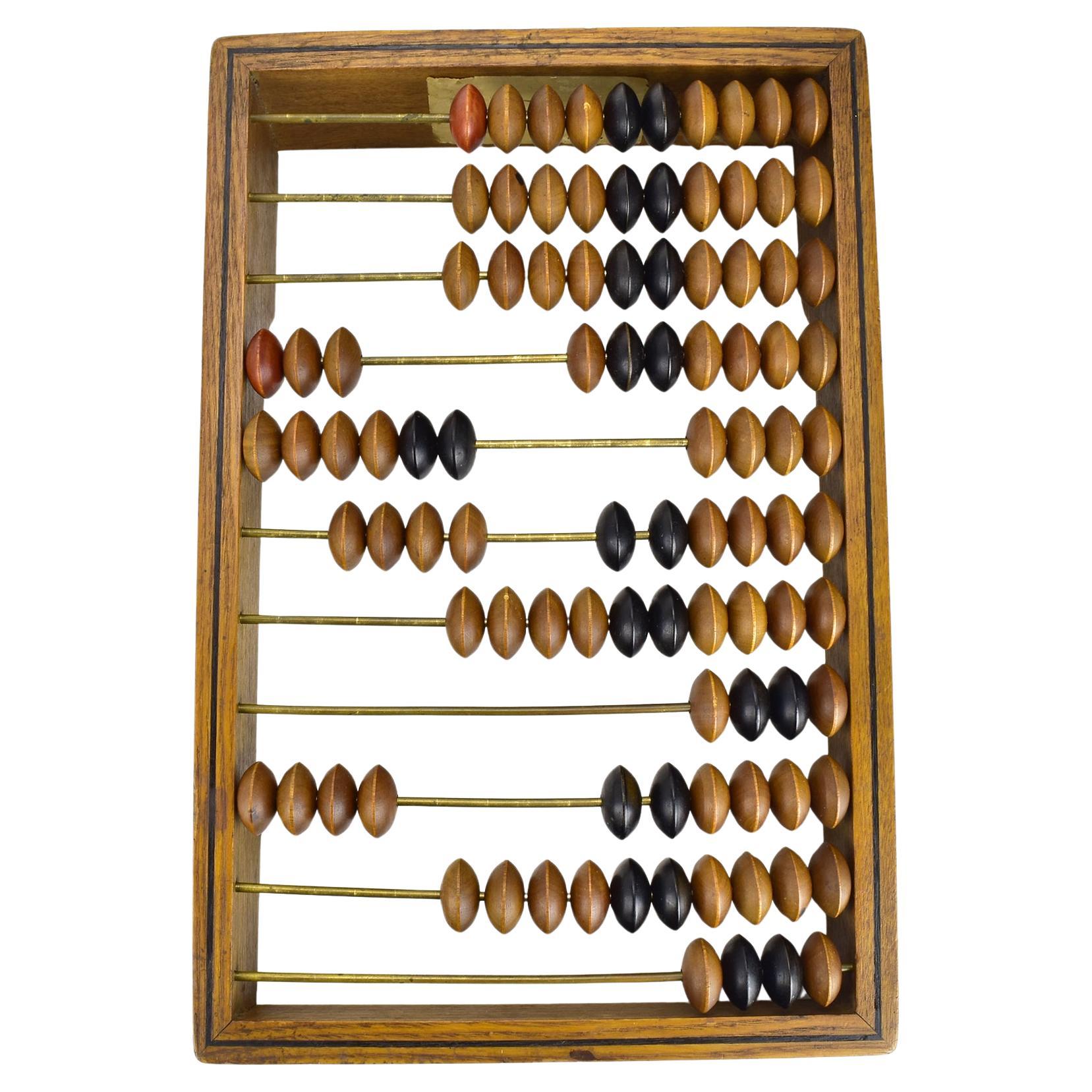 Antique Late 19th Century Wooden Abacus with Brass Rods and Wood Beads For Sale