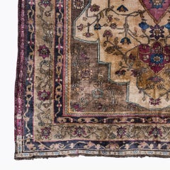 Antique Late 19th Century Silk Floral Design Room Rug