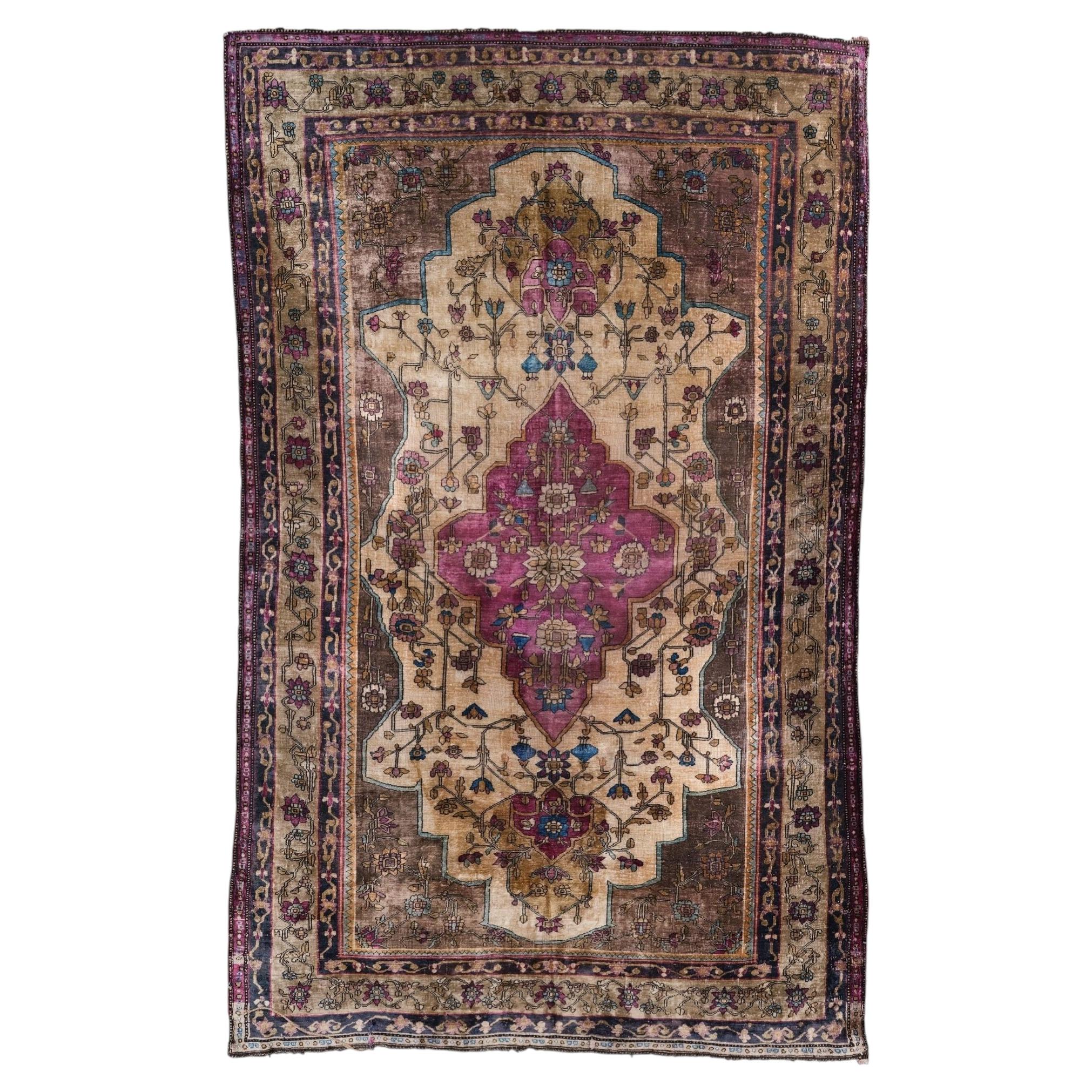 Antique Late 19th Century Silk Floral Design Room Rug