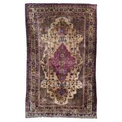 Antique Late 19th Century Silk Floral Design Room Rug