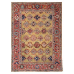 Antique Late 19th Century Yellow Floral Design Wool Carpet