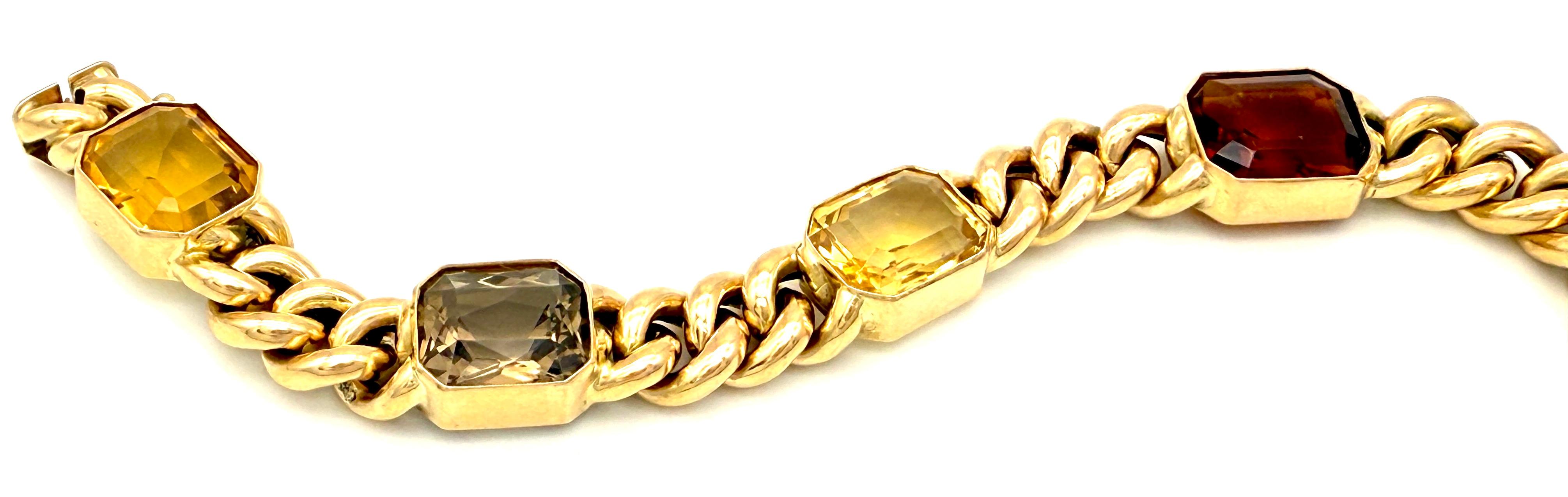 Apogée victorien Bracelet curbe antique en or jaune 14 carats avec citrine octogonale polychrome, 1920 en vente