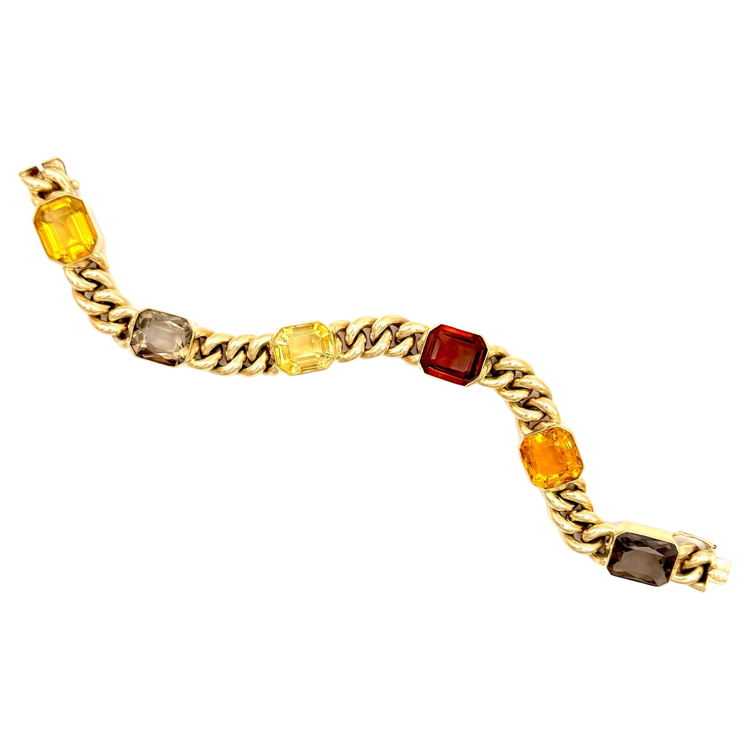 Bracelet curbe antique en or jaune 14 carats avec citrine octogonale polychrome, 1920 en vente