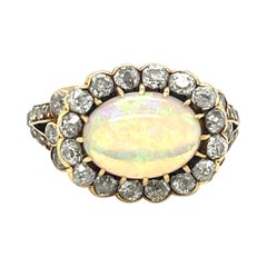 Antique Late 19th Century Yellow Gold Diamond Opal Cluster Ring