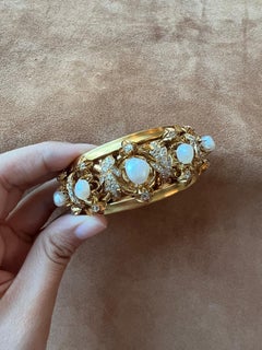 Antique Late 19th Century Yellow Gold Pearl Diamond Bracelet, European