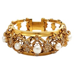 Antikes Gelbgold-Perlen-Diamanten-Armband des späten 19. Jahrhunderts, europäisch