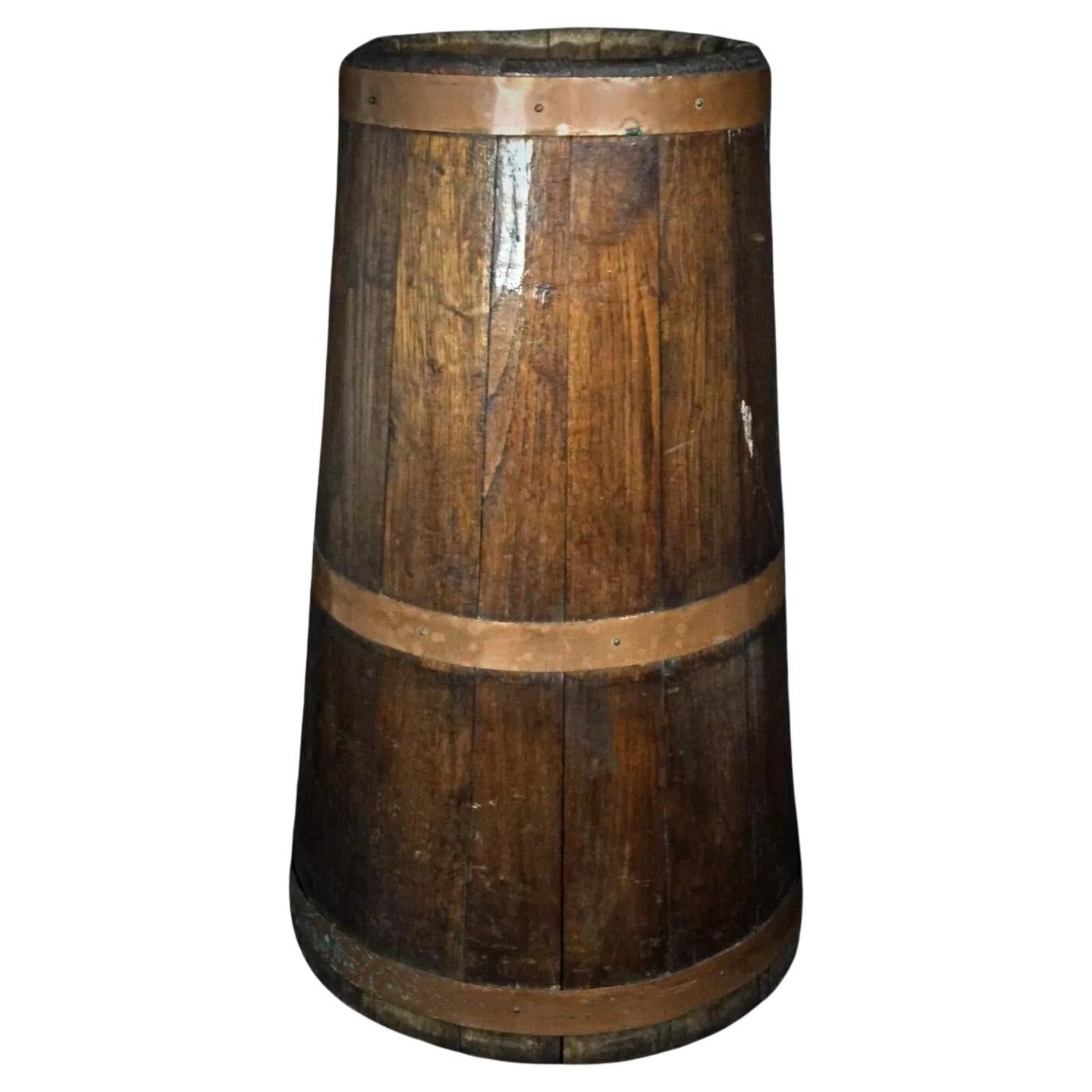 Antique Late 19th-Early 20th Century Wooden Butter Churn with Copper Ban - 2Y305