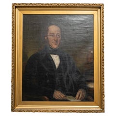 Vintage Late 19th Giltwood Oil on Canvas Portrait of a Gentleman