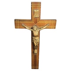 Antique Late 20th Century Wooden Crucifix with Spelter Corpus - 2Y306
