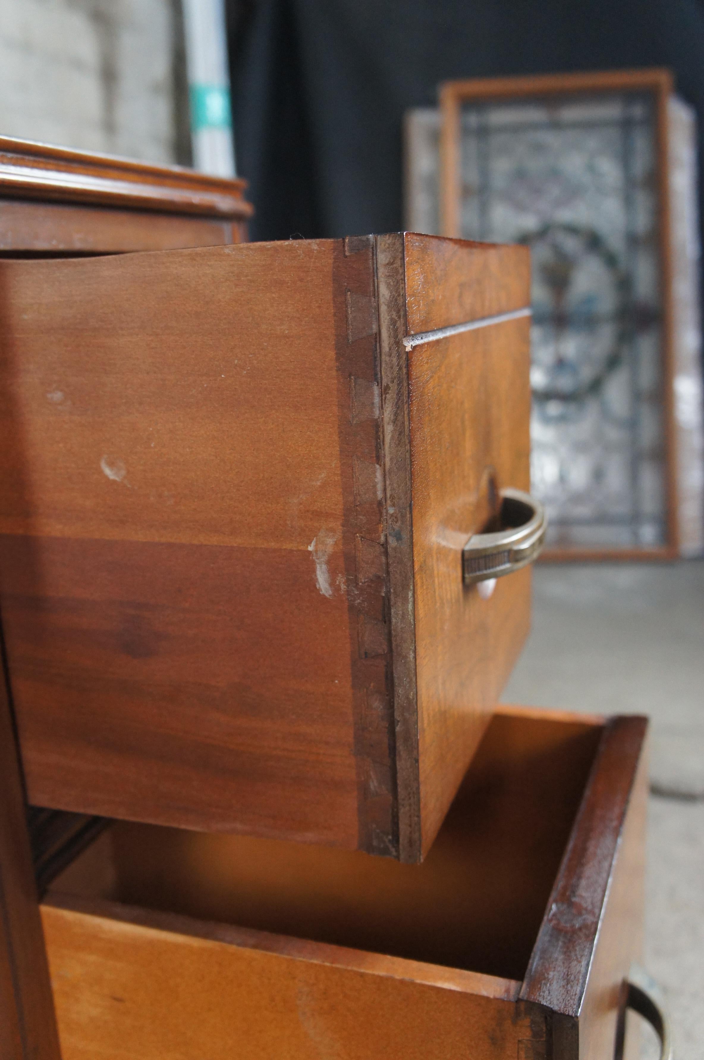 20th Century Antique Late Art Deco Matchbook Walnut Vanity Dresser Makeup Dressing Table