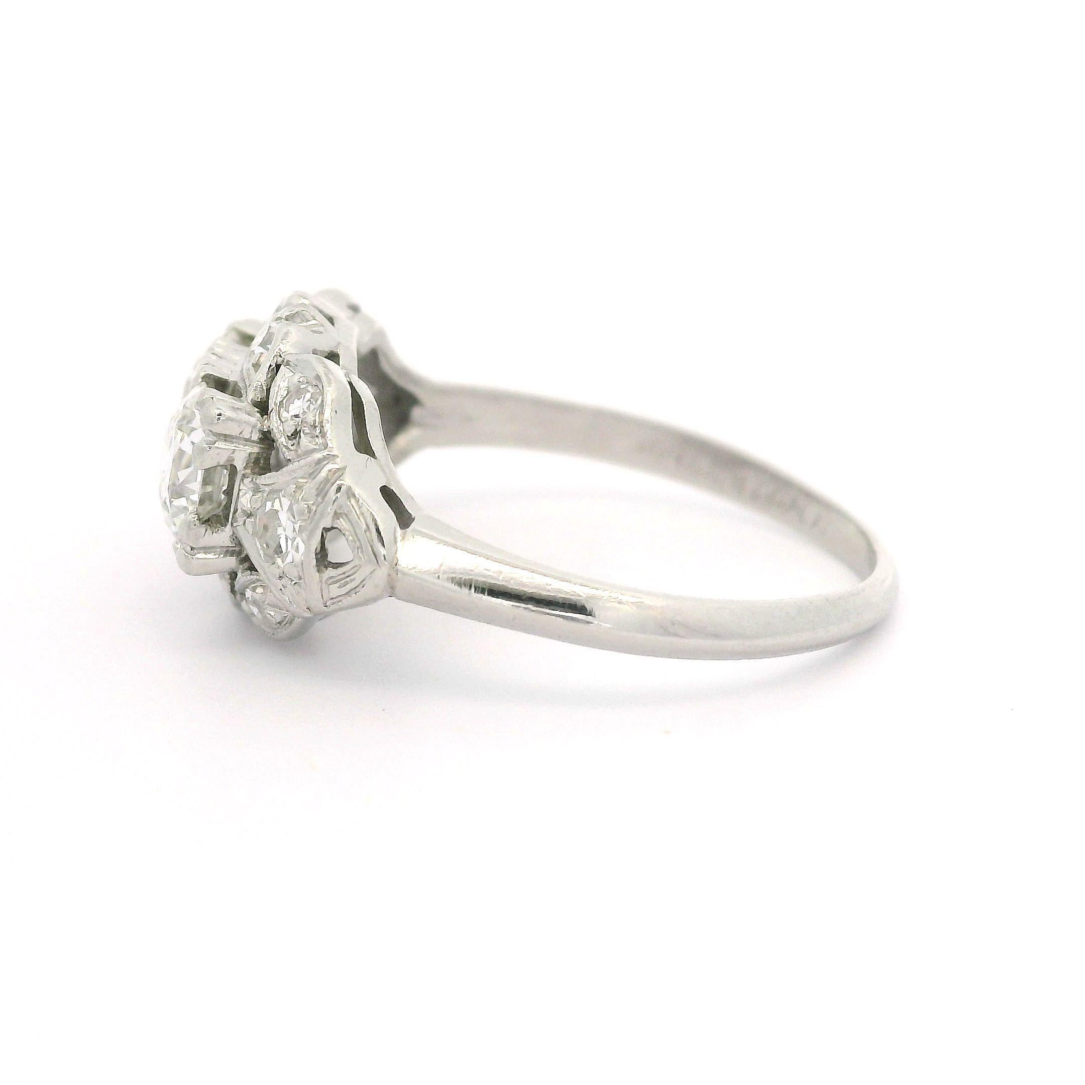 Old European Cut Antique Late Art Deco Platinum 1.14ctw Old Cut Dual Diamond Twin Ring