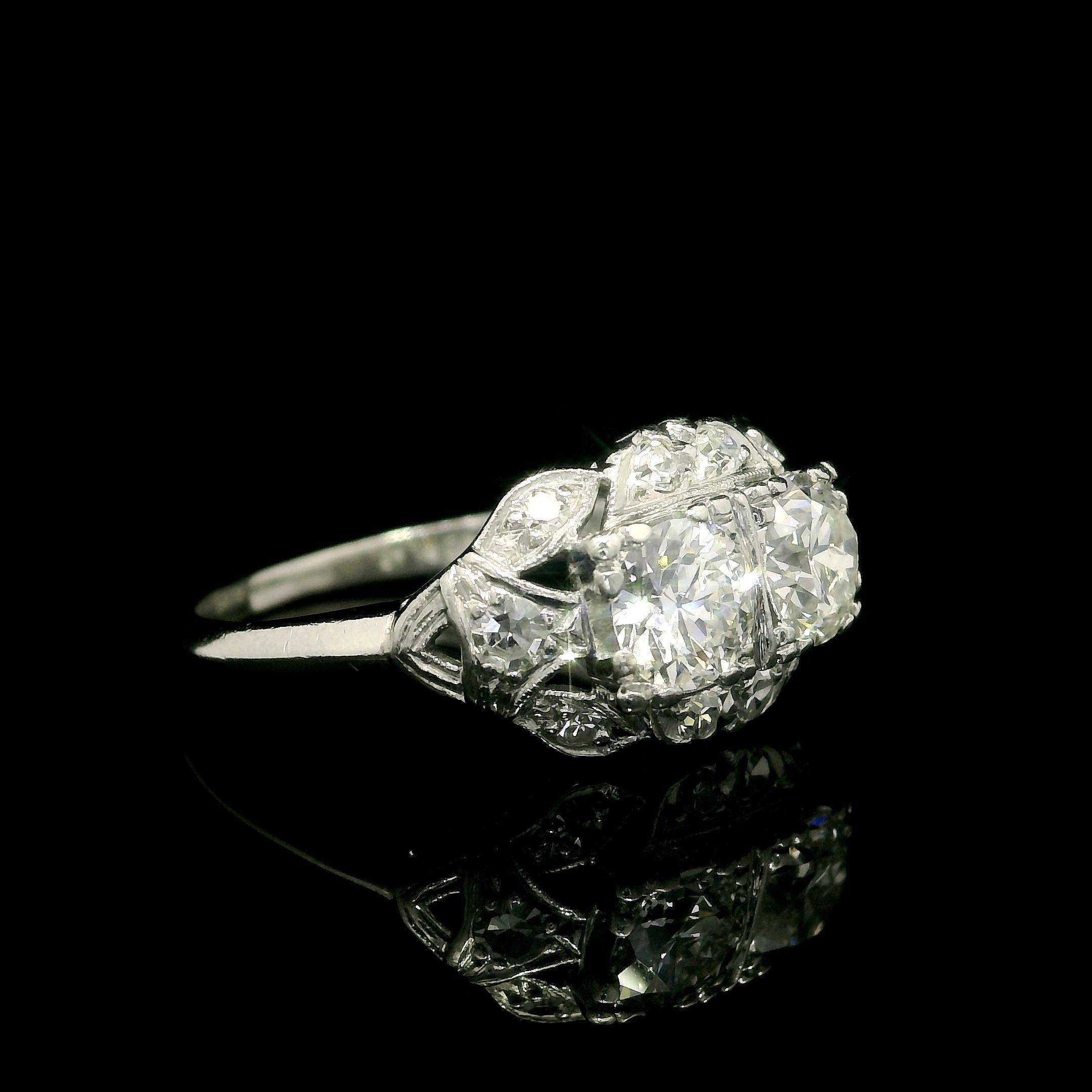 Antique Late Art Deco Platinum 1.14ctw Old Cut Dual Diamond Twin Ring 3
