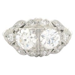 Antique Late Art Deco Platinum 1.14ctw Old Cut Dual Diamond Twin Ring