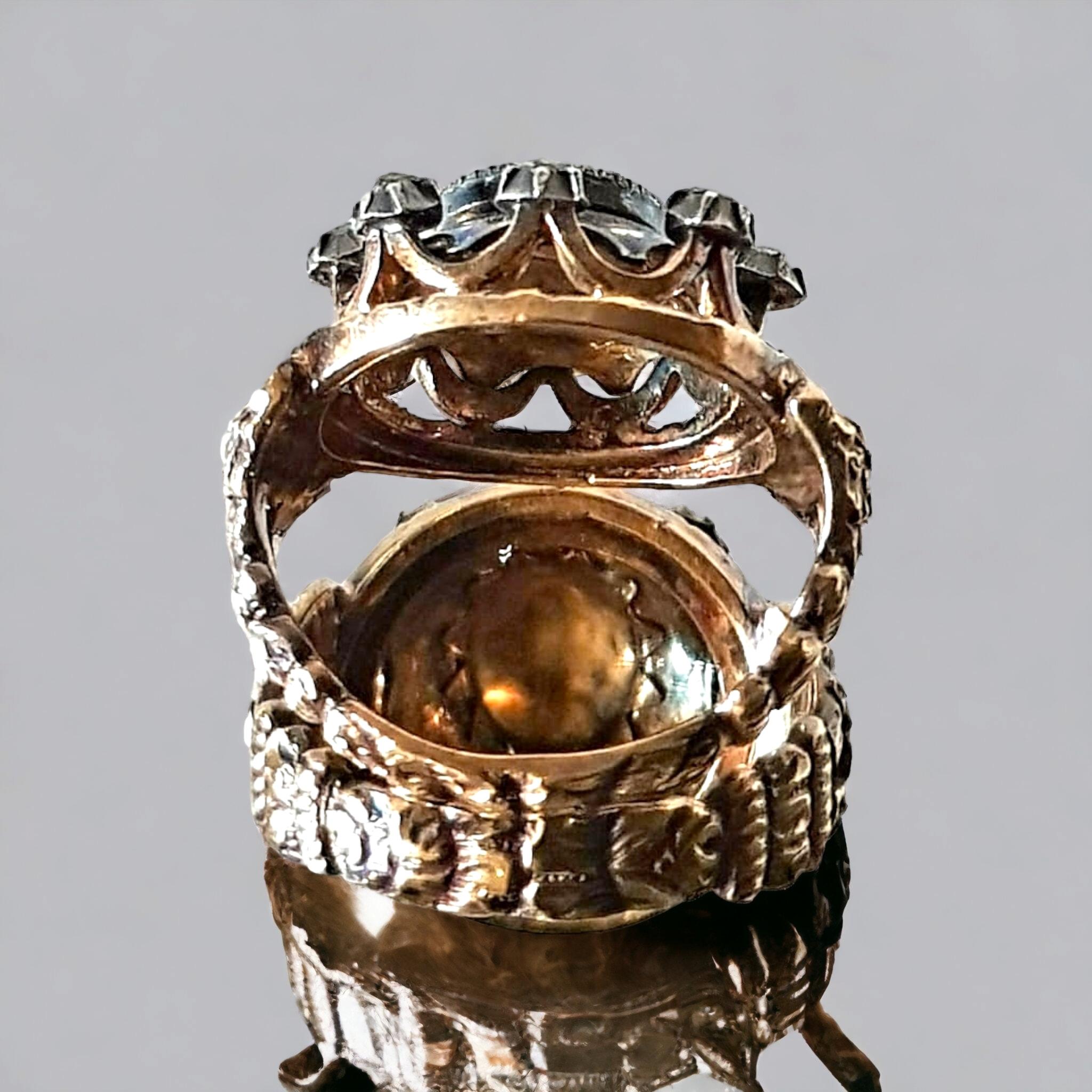 Antique late Baroque (Rococo), Diamond, Blue Enamel Ring For Sale 2