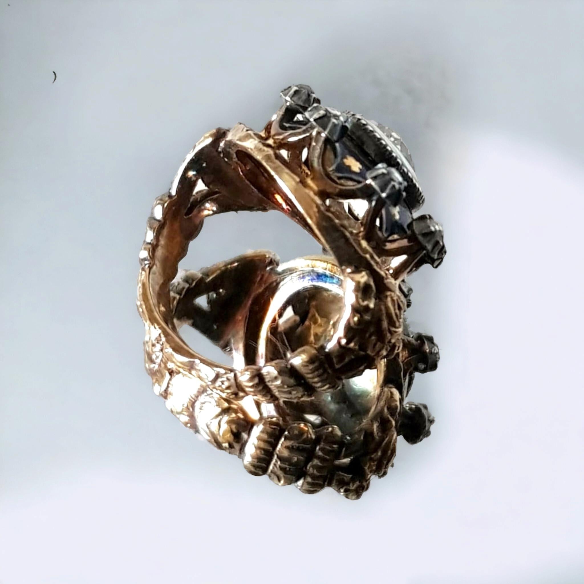 Rose Cut Antique late Baroque (Rococo), Diamond, Blue Enamel Ring For Sale
