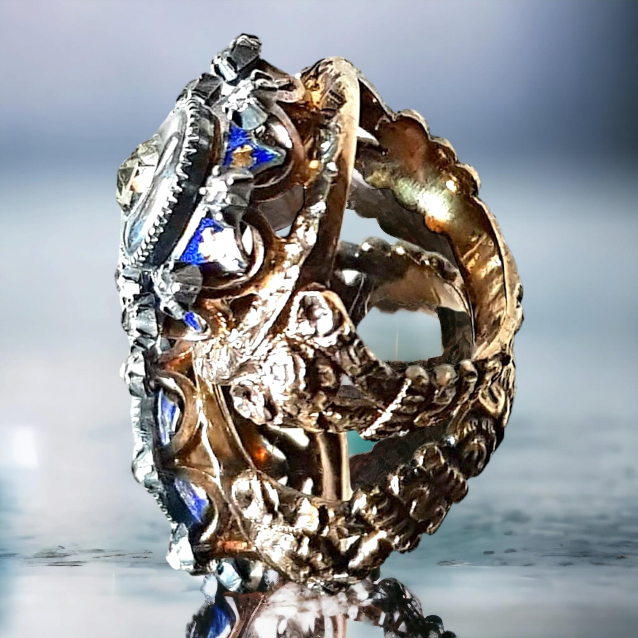 Bague ancienne de la fin du baroque (rococo), diamants et émail bleu État moyen - En vente à OVIEDO, AS