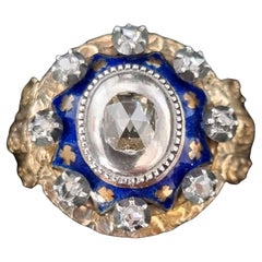 Antique late Baroque (Rococo), Diamond, Blue Enamel Ring