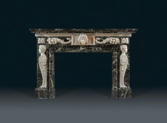 Antique Late Baroque Verdi Antico and White Marble Fireplace Mantel