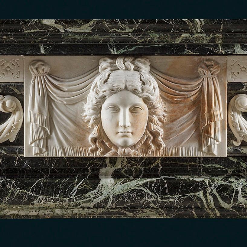 botticino marble italian baroque fireplace