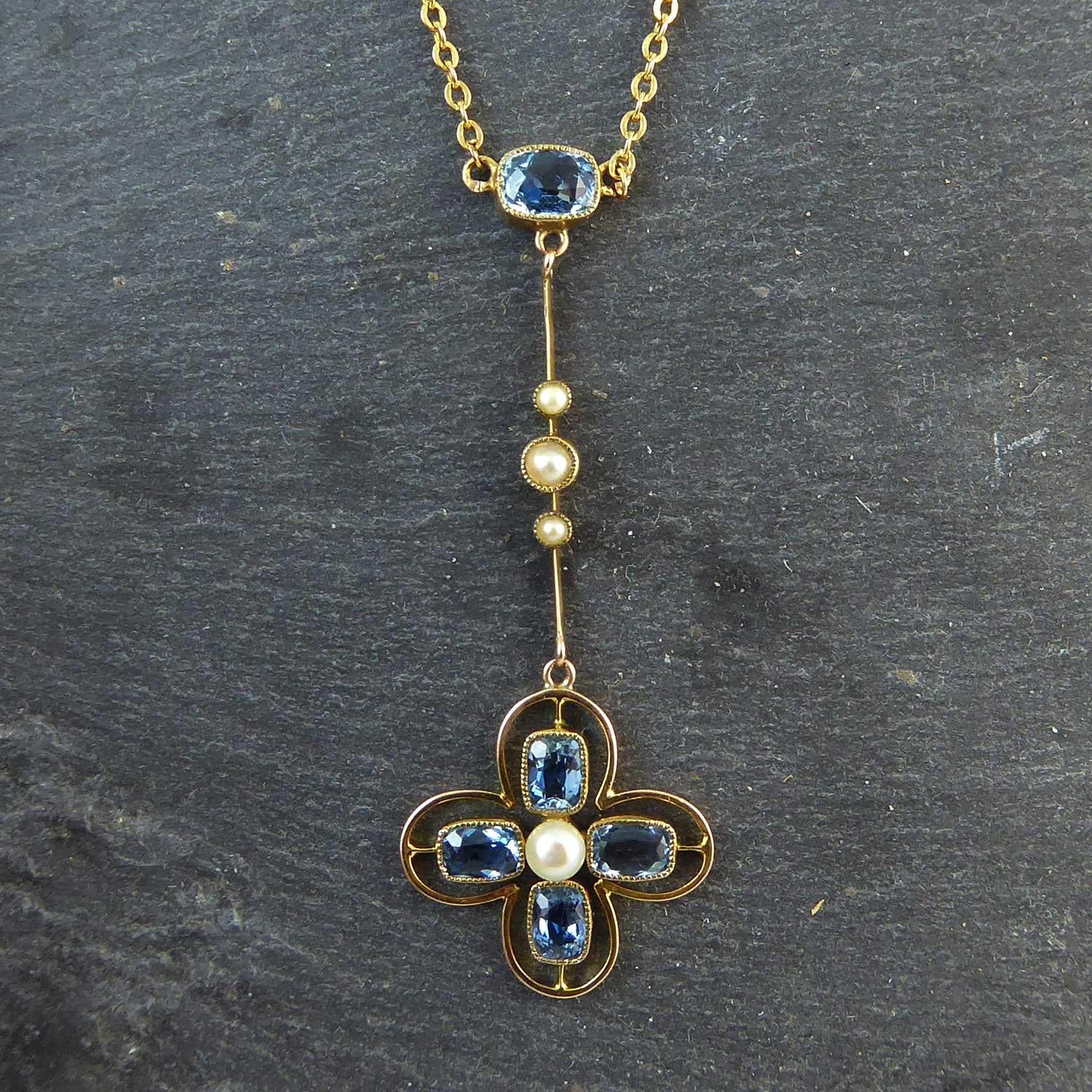 Antique Late Edwardian Necklace, Aquamarine and Pearl, circa 1910 1
