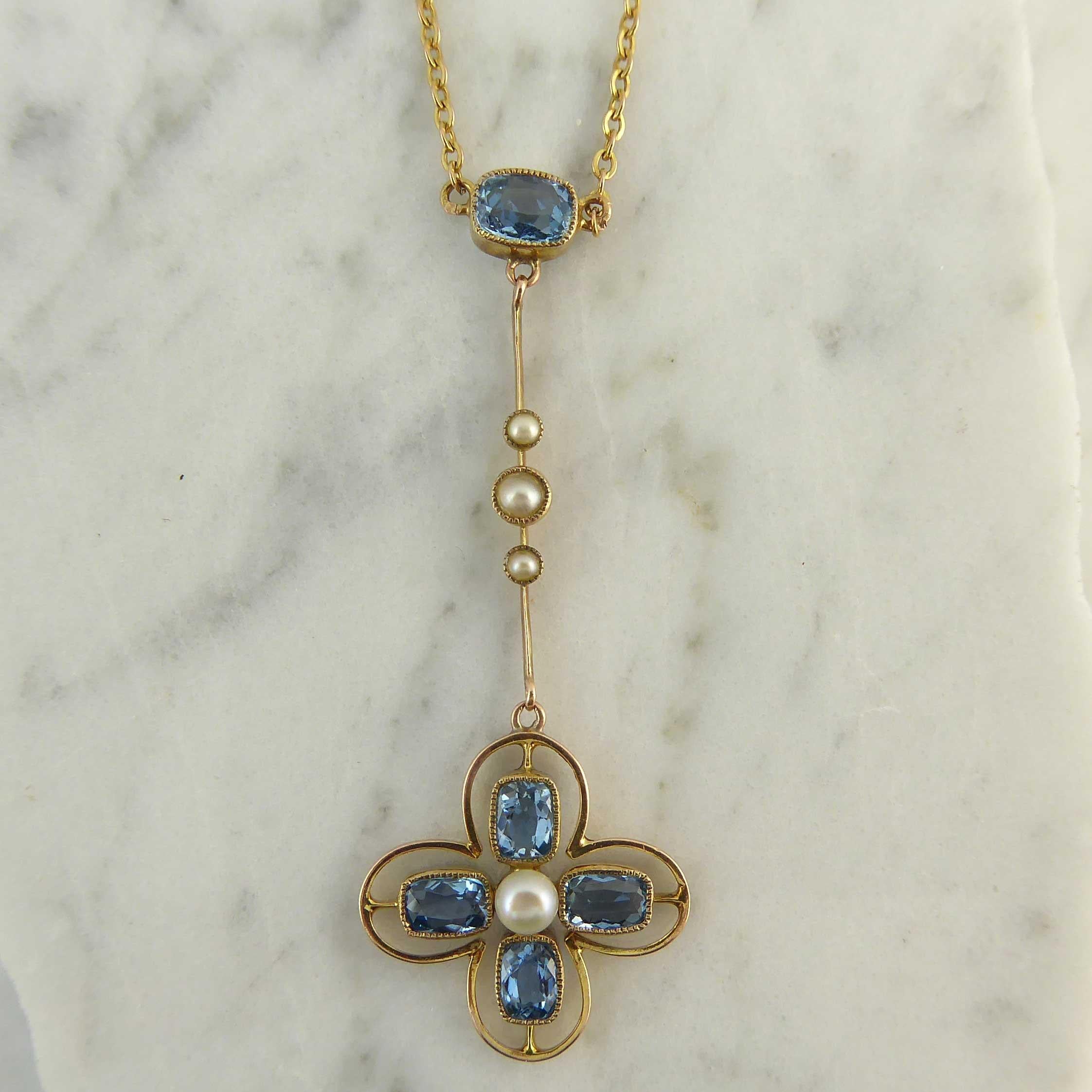 Antique Late Edwardian Necklace, Aquamarine and Pearl, circa 1910 2