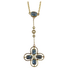 Antique Late Edwardian Necklace, Aquamarine and Pearl, circa 1910
