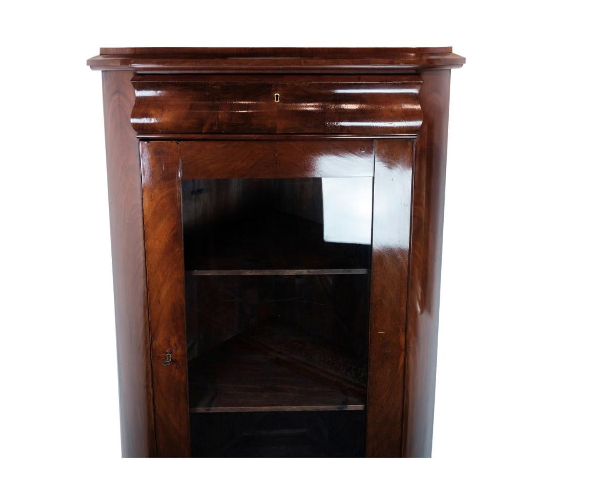 Antique Late Empire Corner Cabinet With Shelves Made In Mahogany From 1840s In Good Condition For Sale In Lejre, DK