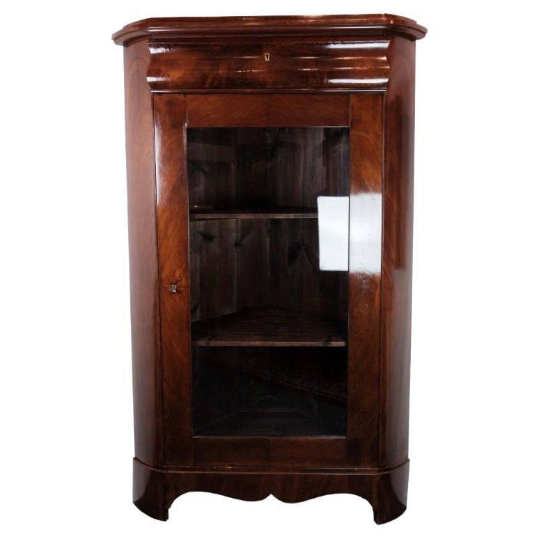 Antique Late Empire Corner Cabinet With Shelves Made In Mahogany From 1840s