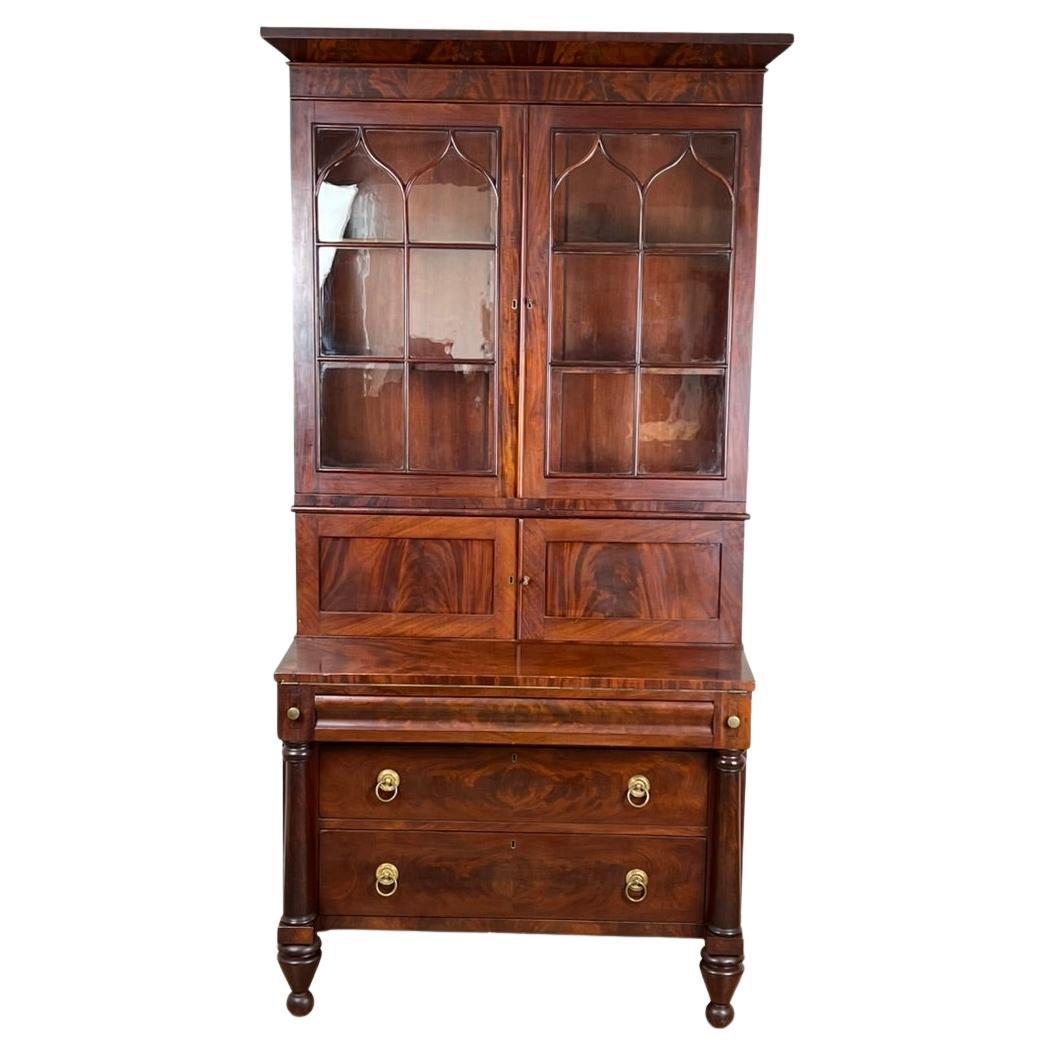 Antique Late Federal Period Mahogany Plantation Secretary Bookcase c. Late 1830s
