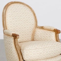 Antique Late French Louis XVI Style Painted & Upholstered Bergère Armchair