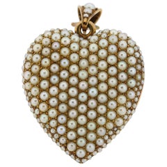 Antique Late Victorian 14 Karat Yellow Gold Seed Pearl Heart Locket